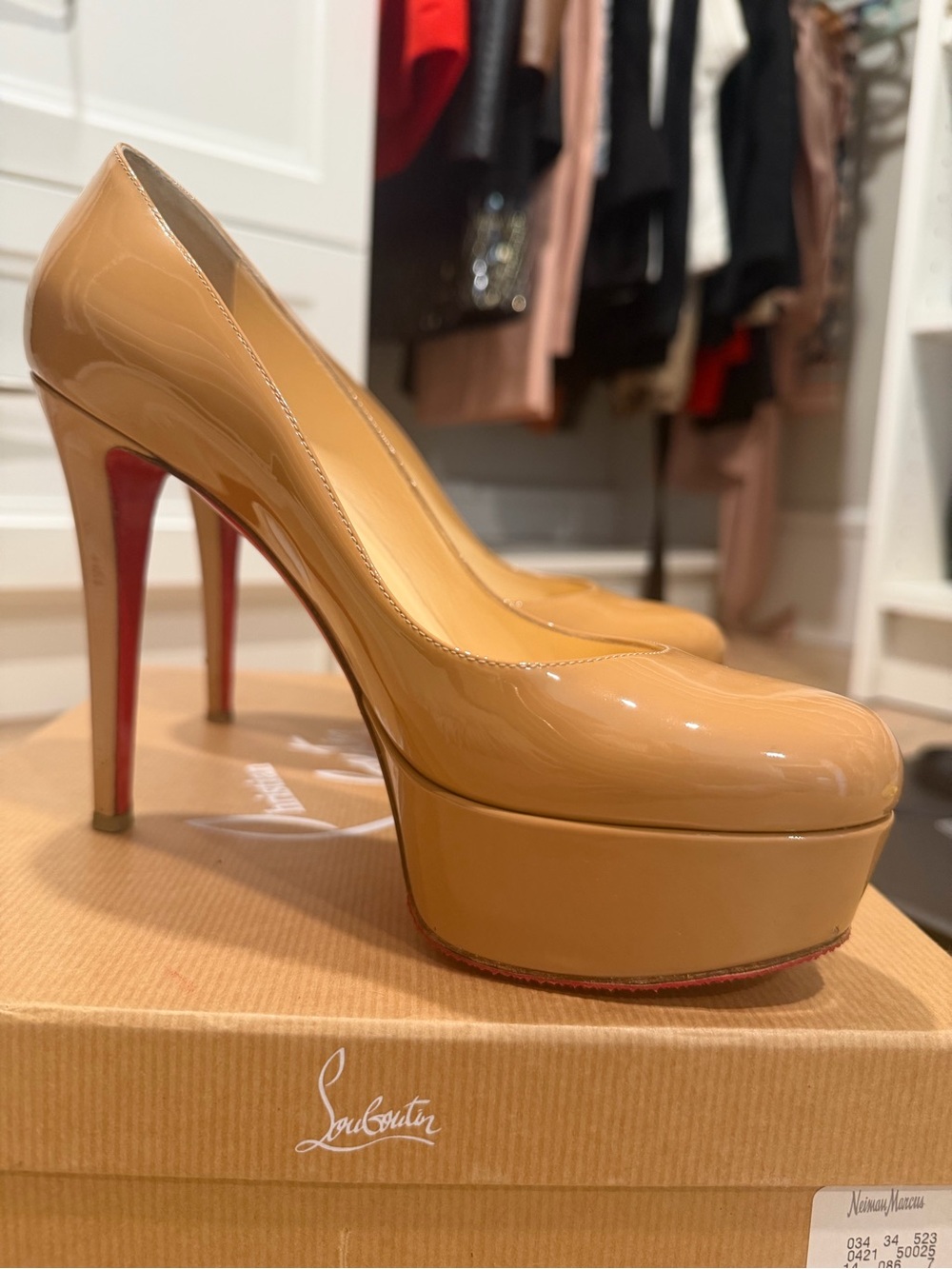 Christian Louboutin Nude Patent Leather Platform Pumps in great condition